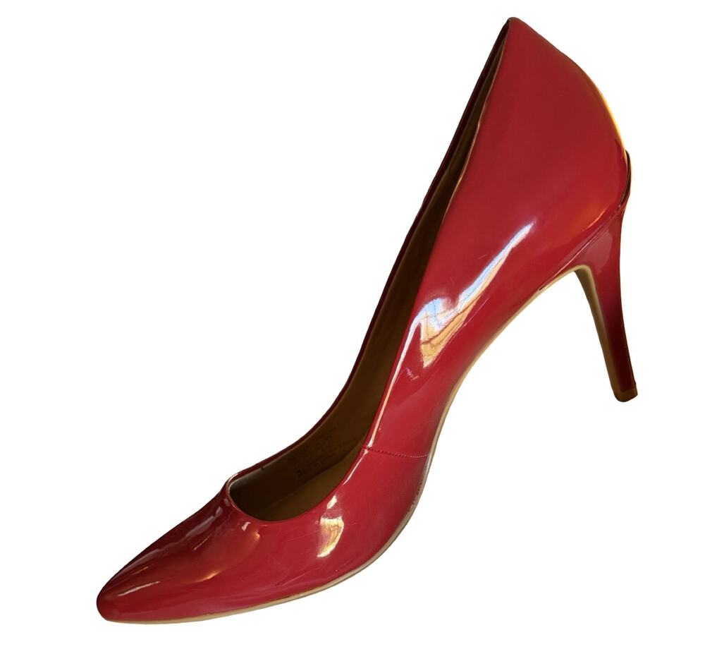 Calvin Klein Heels Size 10 Red Kamara Pump Classic 4" Heel Silver Heel Cap Logo